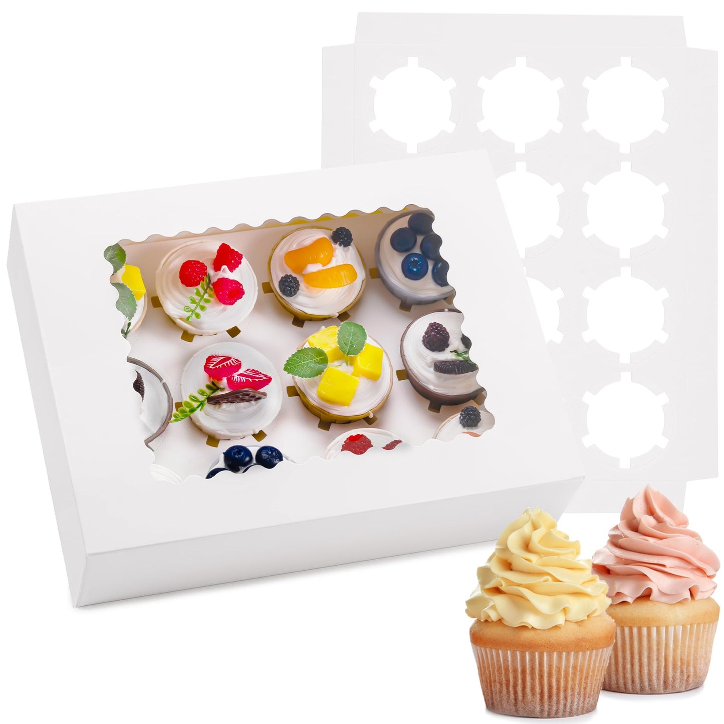 6PCS Cupcake Boxes - Hold 12 Count Cupcake Containers with Window, Food Grade Cupcake Holder Easy Transport and Presentation - Ideal for Cupcakes, Desserts, and More