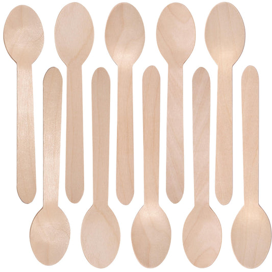 Disposable Wooden Spoons, 6.25 inch Wood Cutlery Spoons, Biodegradable Compostable Eco-friendly Birchwood Sampling Tasting Spoons